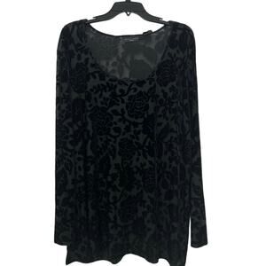 Black Floral Velvet Burnout Long Sleeve Scoop Neck Tunic Top Whimsigoth 20/22